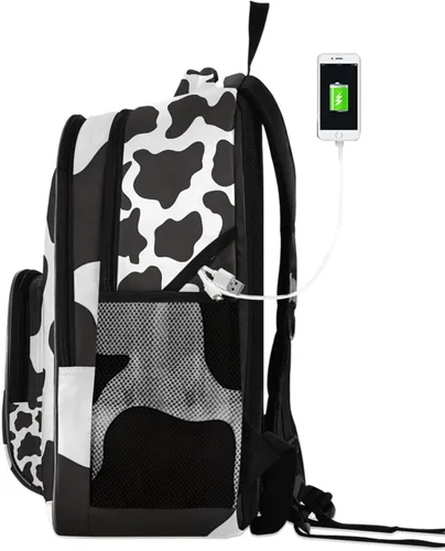 Miniatura 2 de OREZI - Mochila de moda para mujeres y niñas, mochila escolar con estampado de vaca en blanco y negro, mochila para libros, bolsa de viaje, mochila