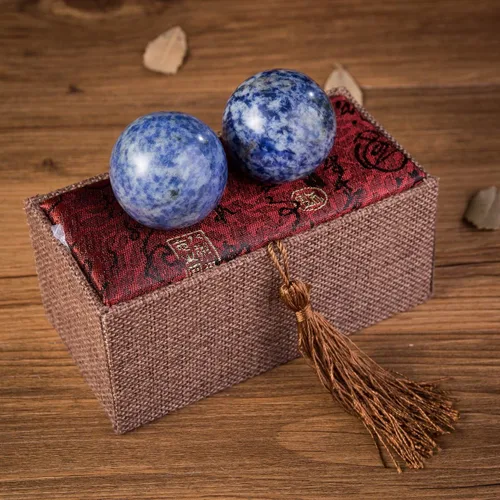 Miniatura 2 de Bolas de Baoding de masaje sano chino del ejercicio del mármol de la piedra del corindón azul