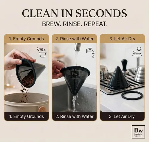 Miniatura 5 de Barista Warrior Filtros para verter – Compatible con Chemex, Hario V60 y cafeteras populares – Acero inoxidable reutilizable – Los mejores