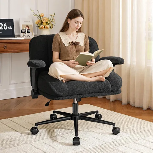 Miniatura 11 de DurayLoly Silla cruzada con ruedas, asiento de 28 pulgadas de ancho, brazos abatibles, forro polar grueso, altura ajustable, silla de patas cruzadas