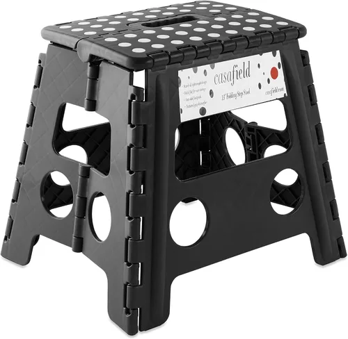 Miniatura 20 de Casafield Taburete plegable de 9 pulgadas con asa, negro, portátil, plegable, pequeño taburete de plástico para niños y adultos, uso en la cocina