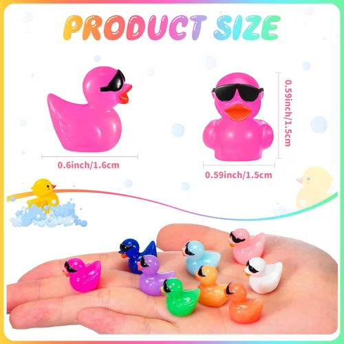 Miniatura 3 de Qunclay 250 mini patos de resina coloridos para cruceros, pequeños patos con lentes de sol, pato para ocultar bromas, casa de muñecas de bricolaje