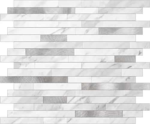 Miniatura 12 de KASARO - Azulejos de 1 hoja para pelar y pegar para salpicaduras de cocina, mármol beige con rayas doradas antiguas, azulejo autoadhesivo