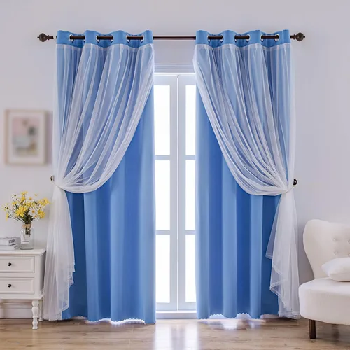 Miniatura 9 de indistar Cortinas Oscuras para el Hogar de Doble Capa con Capa Sólida y Transparente, Par de Paneles de Cortina con Ojales en la Parte Superior, 52