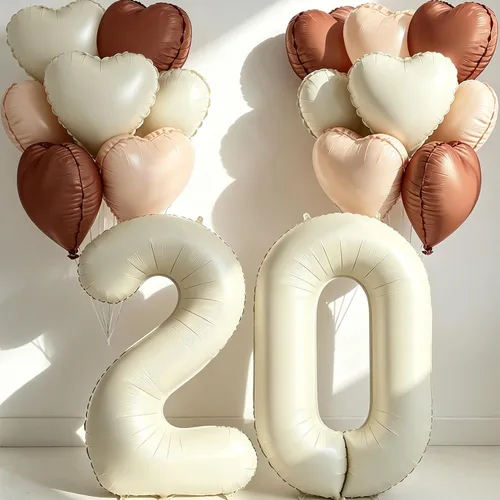 Miniatura 8 de Globos de 40 pulgadas color crema número 10, 17 piezas de globos de helio grandes con globos de corazón neutros crema nude caramelo beige marrón