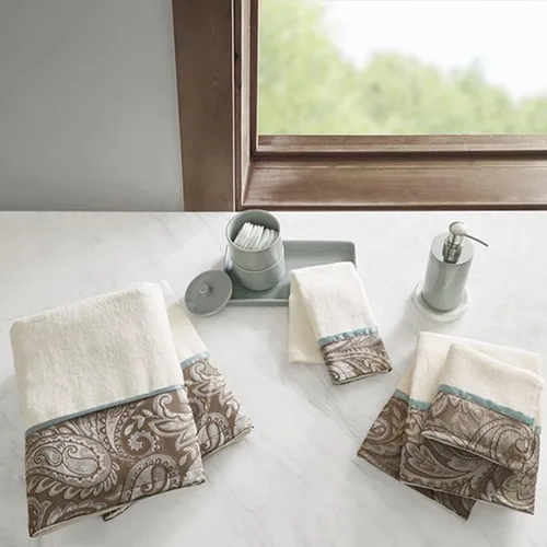 Madison Park - MP73-5310 Aubrey - Juego de 6 piezas de jacquard para baño, 2 toallas de mano de baño, 2 paños de baño, diseño texturizado de lujo,