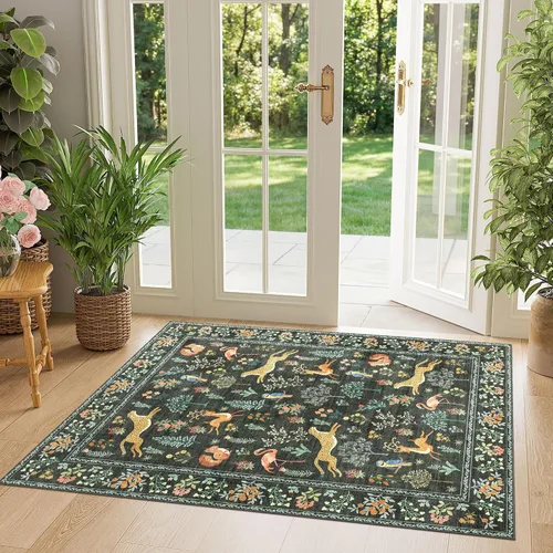 Miniatura 104 de DUKINO Alfombra de área de 6 x 9 pies, alfombra floral para sala de estar, ligera, antideslizante, lavable, alfombra de interior de pelo bajo