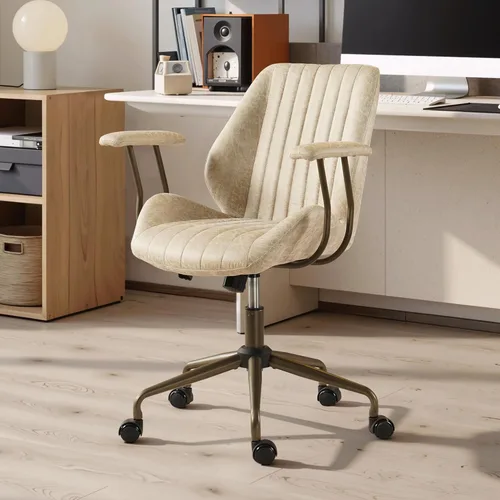 Miniatura 12 de Silla de escritorio de oficina en casa, silla de oficina moderna de mediados de siglo con soporte lumbar ajustable, silla ejecutiva de altura Marrón