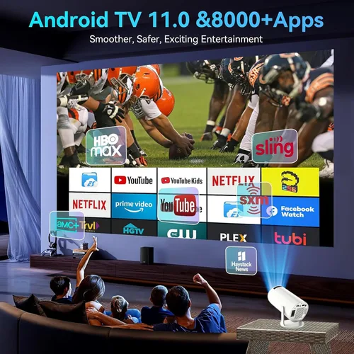 Miniatura 6 de Proyector HY300 con WIFI6 y Bluetooth, soporte 4K 1080P con Android TV 11.0, mini proyector portátil giratorio 180°, proyector de película auto
