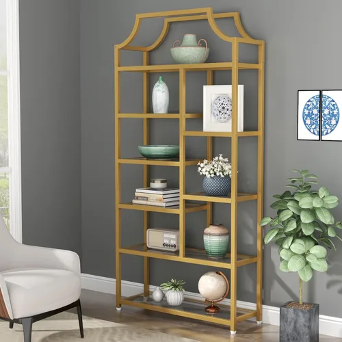 Miniatura 3 de Loomie estantería de 8 estantes abiertos, de 180 cm de alto x 80 cm de largo, Lux Etagere, estante de vidrio templado, estante alto