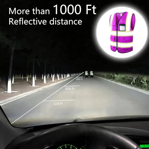 Miniatura 5 de Chaleco de seguridad reflectante de alta visibilidad para hombres y mujeres con bolsillos y cremallera frontal, cumple con los estándares ANSI/ISEA