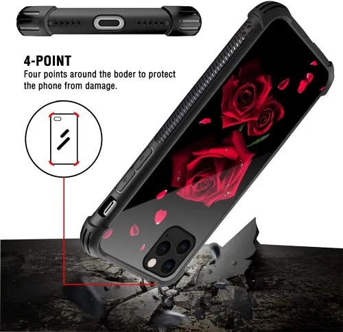 Miniatura 4 de Funda compatible con iPhone 13 Pro, fundas para niñas y mujeres, románticas rosas rojas Pétalos de rosa románticos.