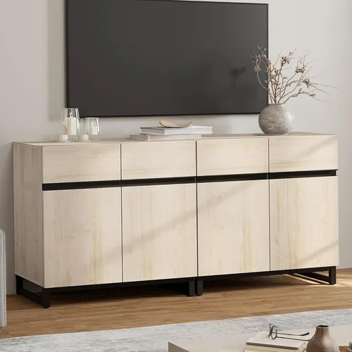Miniatura 23 de Wampat Moderno soporte de TV para televisores de 100 pulgadas, consola central de entretenimiento 3 en 1 con estantes ajustables y base de metal