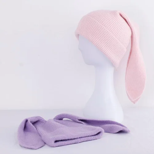 Miniatura 5 de Gorro de conejo para mujer, lindo conejo de ganchillo, gorro de invierno, cálido gorro de calavera para esquí al aire libre