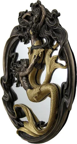 Miniatura 2 de Veronese Design Espejos de pared de resina y vidrio sosteniendo Merman & Mermaid in A Fluid Embrace Espejo de pared con acabado bronce y dorado, 7.5