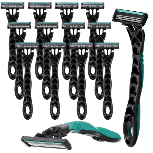 12 piezas de maquinillas de afeitar desechables para hombres a granel, 3 cuchillas, maquinillas de afeitar para hombres para piel sensible en la