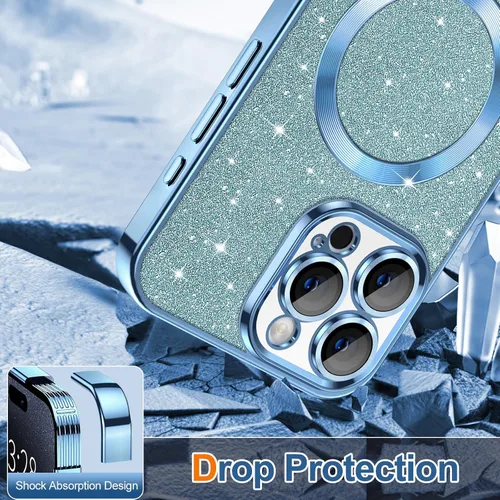 Miniatura 60 de Hython Funda para iPhone 14 Pro Max con purpurina, fundas magnéticas transparentes para teléfono con protector de lente de cámara