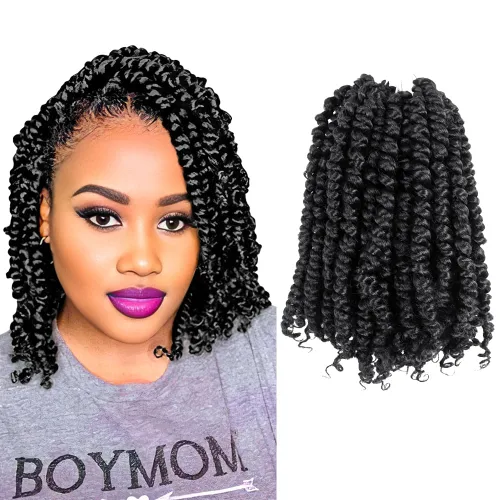Miniatura 33 de Pelo Passion Twist de 8 pulgadas, trenzas de ganchillo pretrenzadas, paquetes de 8 paquetes (1B/negro natural)