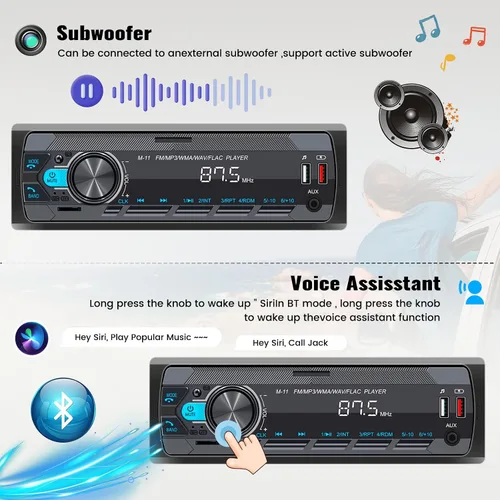 Miniatura 5 de SIXWIN Estéreo de Coche Single Din con Bluetooth 5.0 Llamadas Manos Libres Control de Voz Estéreo de Coche Radio FM de Coche Reproductor Mp3