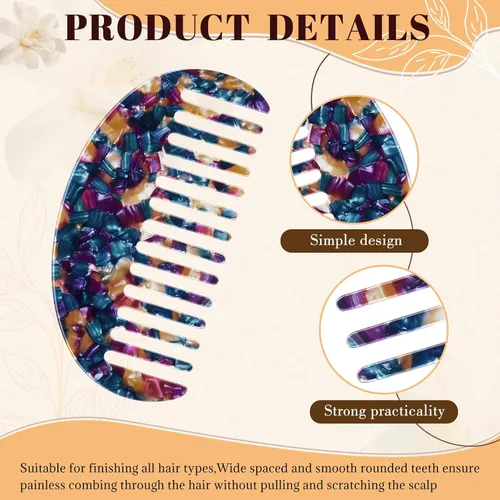 Miniatura 3 de Patelai 4 peines de dientes anchos para mujer, bolso desenredante pequeño de celulosa, peine de bolsillo de viaje, mini tortuga, leopardo, regalos