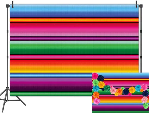 Fondo de fotografía temática de fiesta de color de 7 x 5 pies, rayas mexicanas, mesa de postre para decoración de fondo para niños, baby shower,