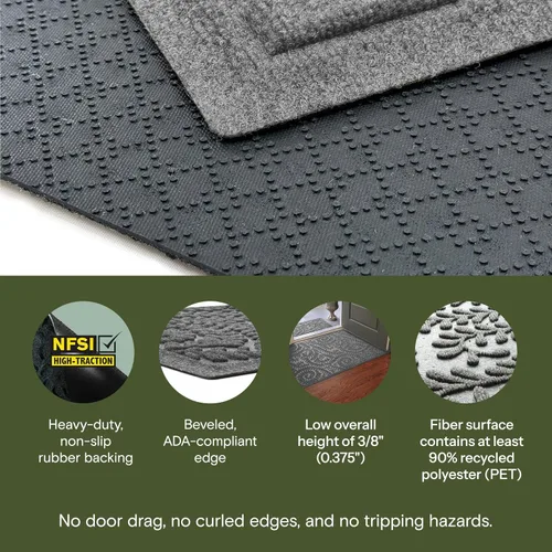 Miniatura 3 de WaterHog Tapete para Puerta Interior/Exterior, 2' x 5', Fabricado en Estados Unidos, Alfombra de Puerta Frontal Duradera y Antideslizante, Gris