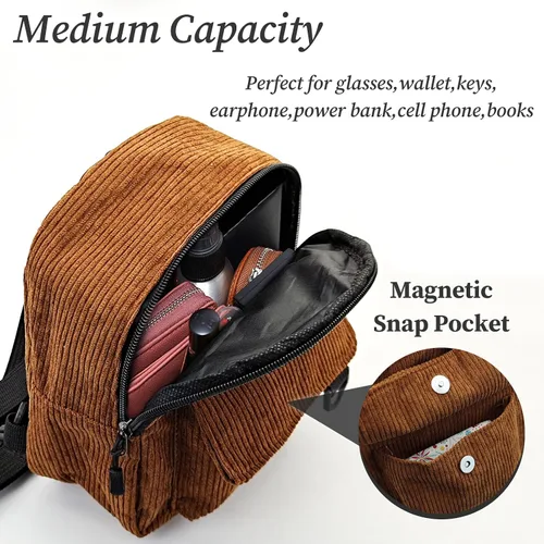 Miniatura 3 de Mochilas de moda para mujer, mochila de pana para mujer, mochila portátil, mochila pequeña, Marrón, Moda