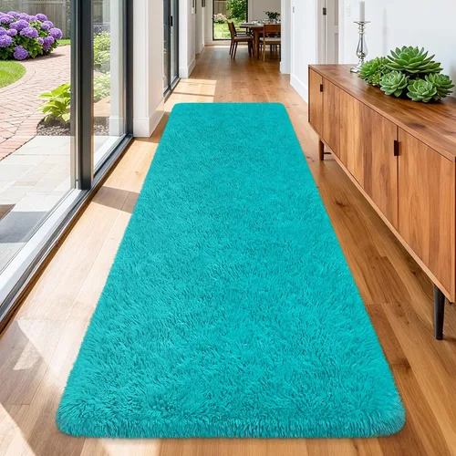 Miniatura 22 de Alfombras verdes para dormitorio de niños: alfombra de pasillo lavable de 2x6, alfombras pequeñas antideslizantes, esponjosas, suaves, peludas