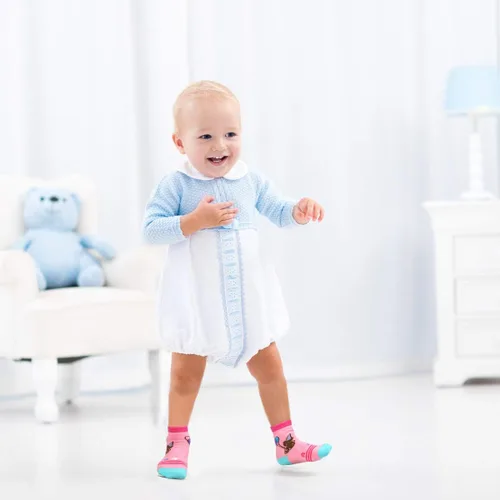 Miniatura 30 de Tphon Calcetines para niños pequeños con empuñaduras, 12 pares de calcetines antideslizantes de algodón para niños y niñas de 1 a 7 años