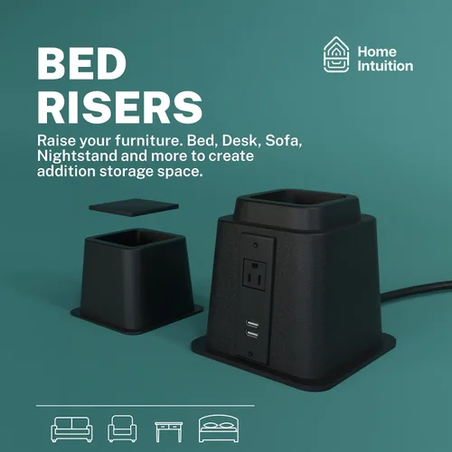 Miniatura 2 de Home Intuition Elevadores de cama ajustables resistentes de 3, 5 u 8 pulgadas, paquete de 4 (negro con USB)