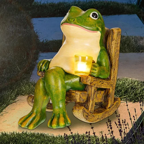 Jetec Estatua de jardín de rana con energía solar en miniatura, decoración del día de la madre, regalos para decoración del hogar, accesorios de