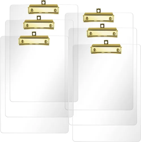 Miniatura 12 de Moocci Portapapeles transparentes de acrílico grueso, bonito portapapeles transparente con clip dorado fuerte agujero oculto para colgar papel A4