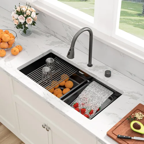 Miniatura 31 de Sarlai 33 Fregadero de Cocina Empotrado - Fregadero de 33 x 19 Pulgadas Bajo Encimera Estación de Trabajo de Profundidad Sencillo Tazón 16 Calibre