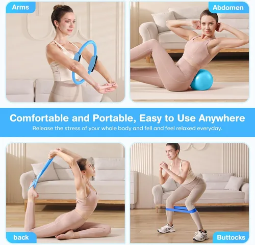 Miniatura 6 de Pilates Kit 13Pcs Home Pilates Essentials Workout Kit with 13" Ring, 10" Ball and Resistance Bands for Women at Home Pilates Equipment Set for