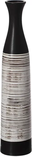 Jarrón de cerámica impermeable de 31 pulgadas hecho a mano en blanco y negro, forma de botella clásica, diseño independiente y perfecto para
