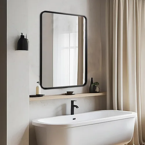 Miniatura 3 de ANDY STAR Espejo de baño negro para pared, espejos de 30 x 40 pulgadas para tocador, espejo rectangular redondeado, espejo con marco de metal negro