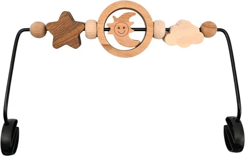 Barra de juguete de actividad de madera natural para bebé Bjorn Bouncer, juguetes colgantes de luna sonriente giratoria de 360° para asiento de