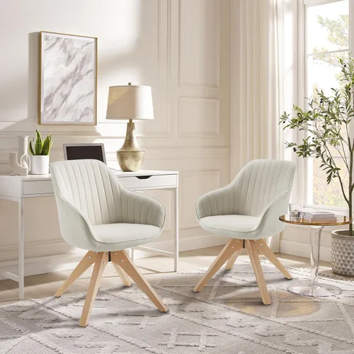 Miniatura 6 de Art Leon Silla giratoria moderna de mediados de siglo, con patas de madera de roble, silla de escritorio sin ruedas, sillón para escritorio