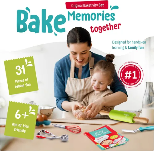 Miniatura 2 de Baketivity Juego de 31 herramientas para hornear para niños, utensilios de cocina reales para niños, accesorios de cocina seguros, duraderos y Set