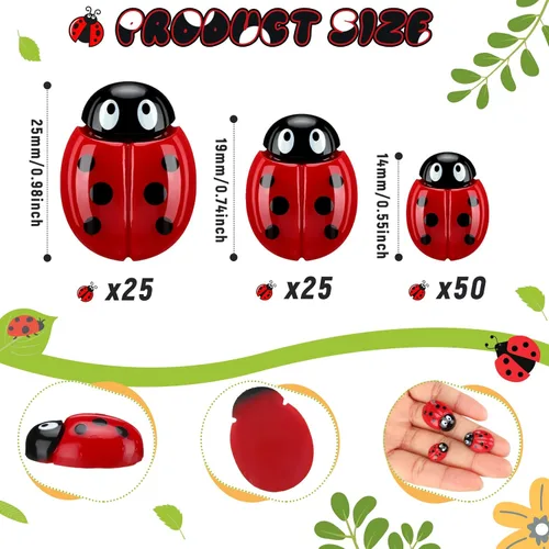 Miniatura 3 de 100 piezas diminutas de resina para decoración de mariquitas de 0.55 a 0.98 pulgadas, 3 tamaños, mini mariquitas, figuras en miniatura
