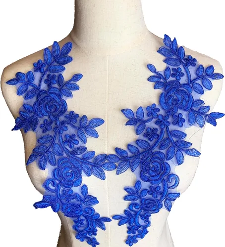 Miniatura 5 de Worlds 1 par de parches de tela de encaje burdeos bordado apliques de encaje motivo floral vestido de novia costura adornos decoración 13.8 x 5.7 in