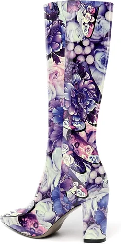 Miniatura 42 de AMBELIGHT Botas altas hasta la rodilla con cremallera y puntera puntiaguda para mujer, de patente sólida, tacón alto, 3.3 pulgadas