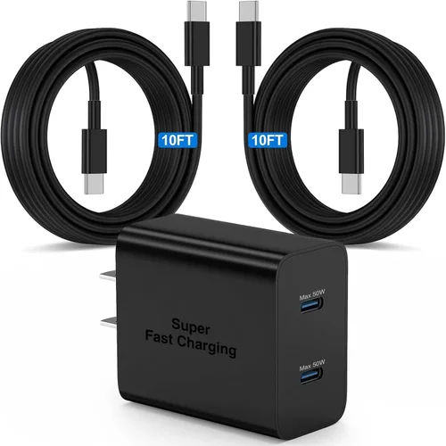 Miniatura 11 de Paquete de 2 cargadores súper rápidos de 45 W tipo C de 10 pies, USB C de carga de pared y cable largo de cargador de teléfono Android para Samsung