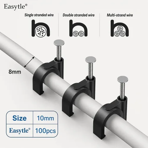 Miniatura 2 de Easytle Abrazaderas de cable de plástico, 100 clips de cable de 0.394 pulgadas, clips de cable coaxial, clips de cable coaxial, clips de cable