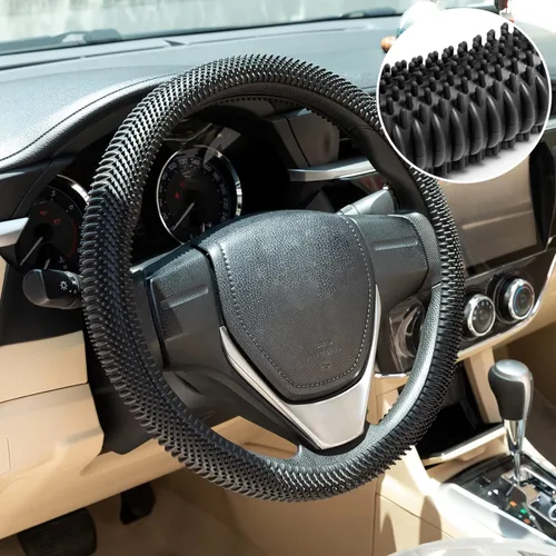 Funda negra para volante de automóvil, con agarre de masaje de silicona, funda universal antideslizante para volante de automóvil, para hombres y
