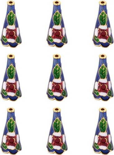 Miniatura 10 de Pandahall - 10 tapas de cuentas de aleación esmaltadas de 4 pétalos, 0.709 x 0.472 in, espaciadores florales dorados, cuentas de cono sueltas
