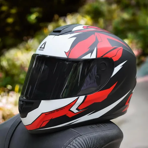 Miniatura 5 de TRIANGLE Cascos de motocicleta de cara completa para hombres y mujeres con visera tintada y transparente, cumple con la aprobación DOT (Rojo mate, M)