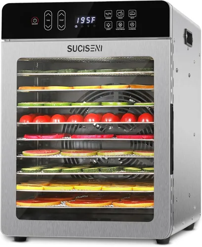 SUCICENI - Deshidratador de alimentos para carne seca, 10 bandejas de acero inoxidable, máquina deshidratadora de 9 pies cuadrados, deshidratador de