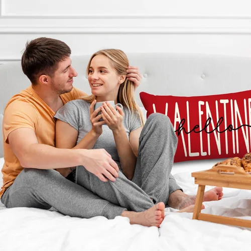 Miniatura 5 de 2 fundas de almohada rectangulares para el día de San Valentín, diseño de corazón rojo, 12 x 20 pulgadas, romántico, para sofá, hogar, oficina