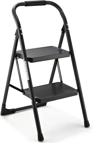 Taburete para Adultos, Escalera de 2 Escalones Plegable 330lbs Antideslizante, Taburete Plegable Ergonómico de 2 Escalones de Acero con Pedal Ancho